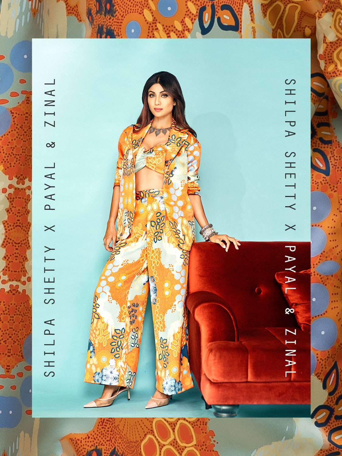 Shilpa Shetty In Ocean print bustier blazer and pants