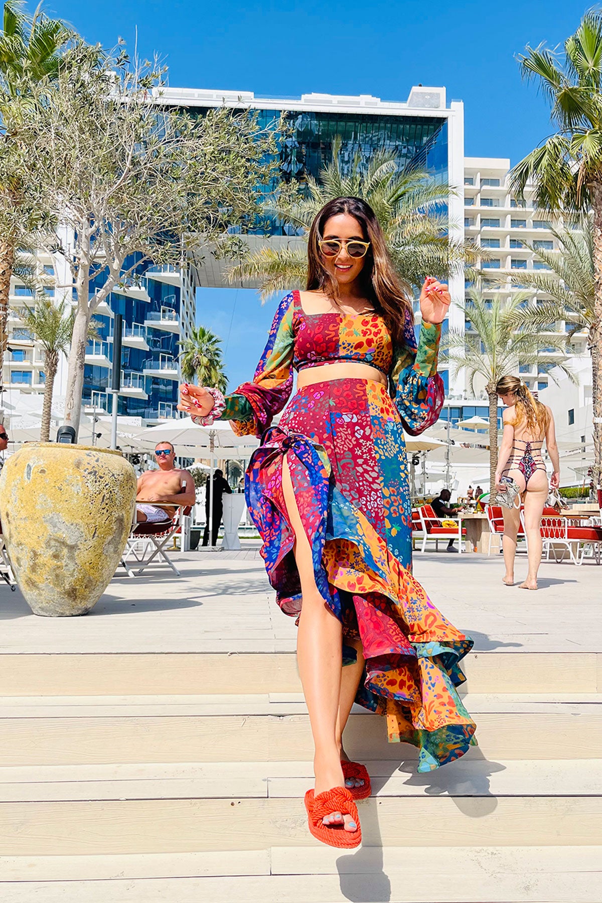 Fruit print ruffle skirt and top