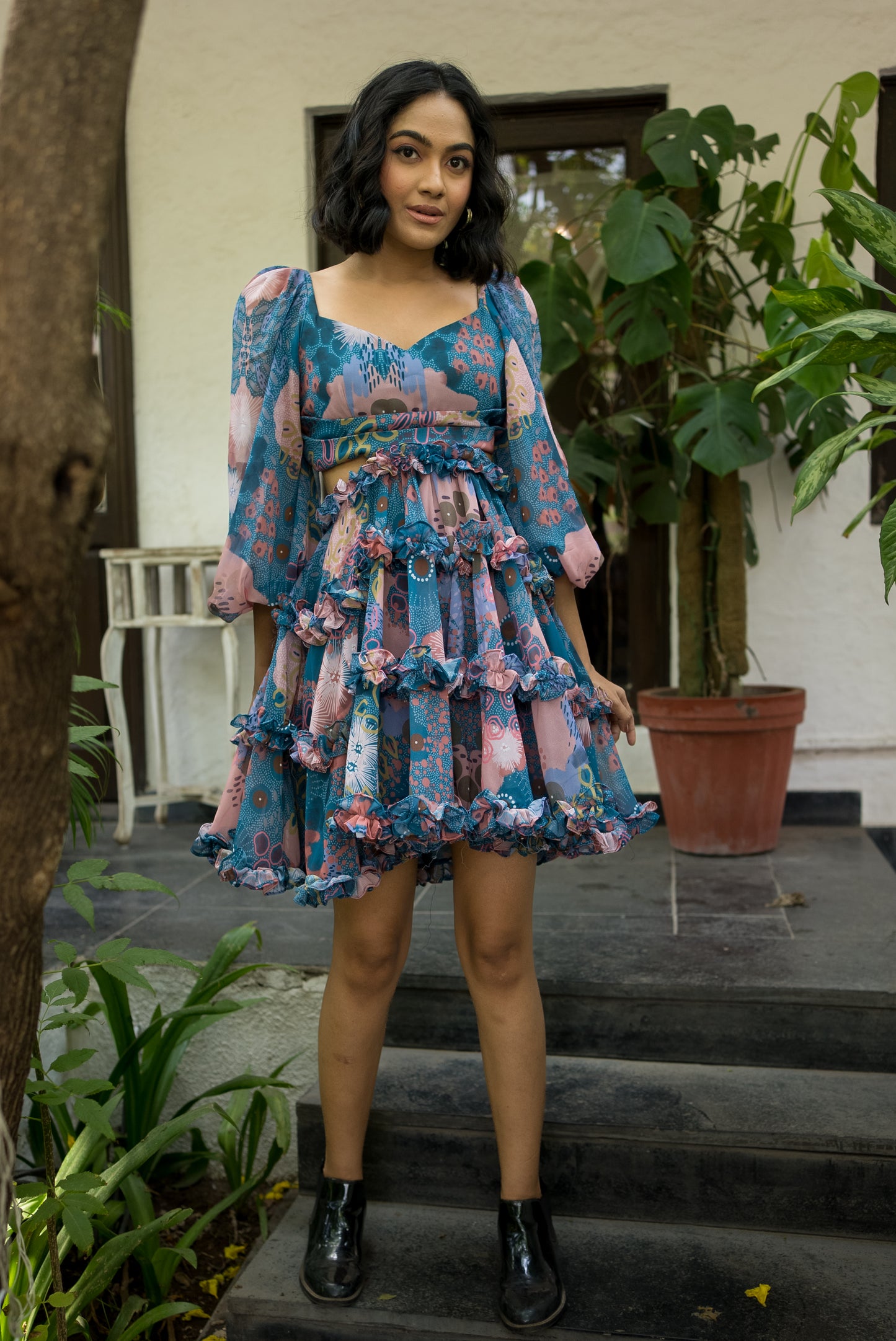 Ocean print layered dress