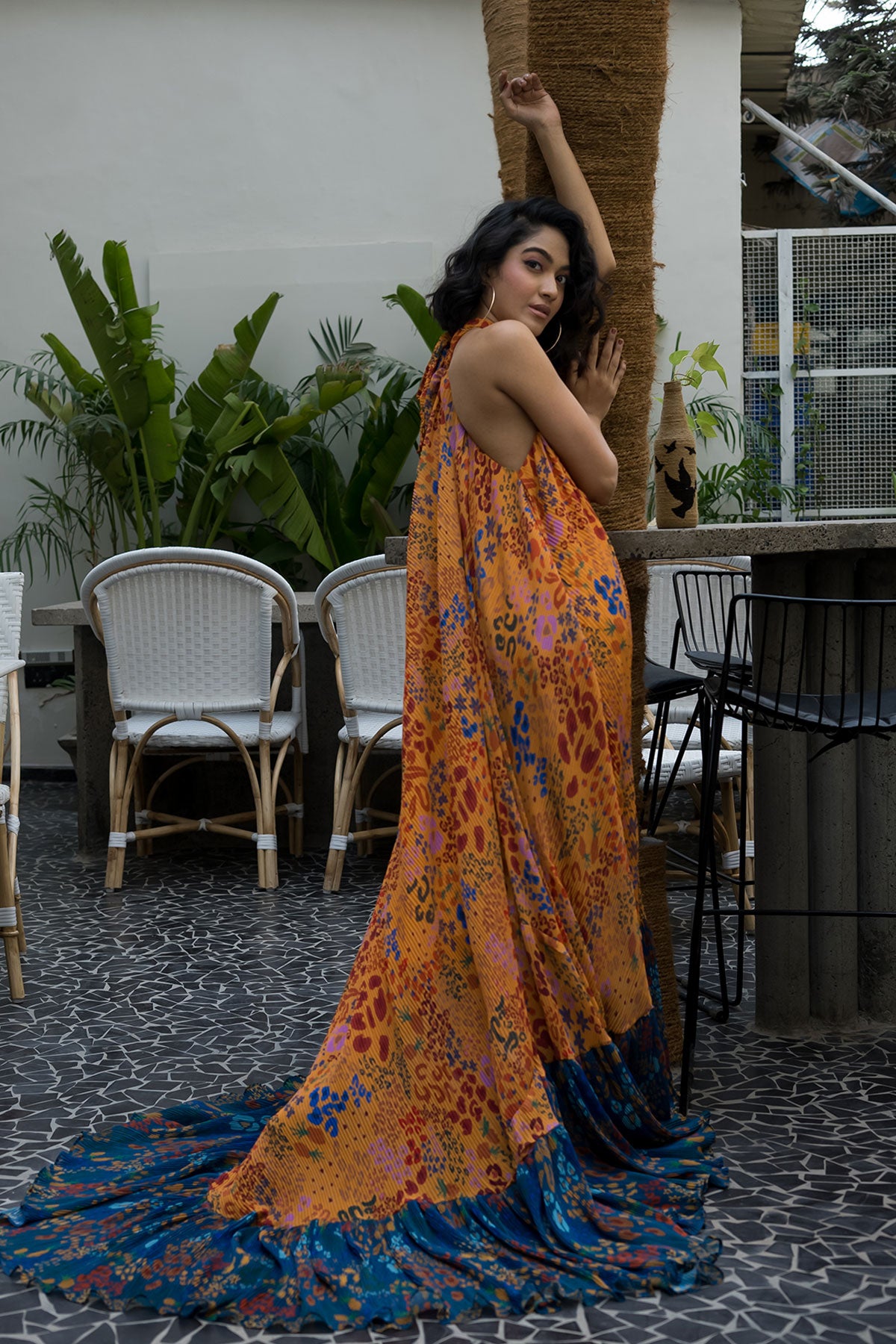 Fruit print trail dress