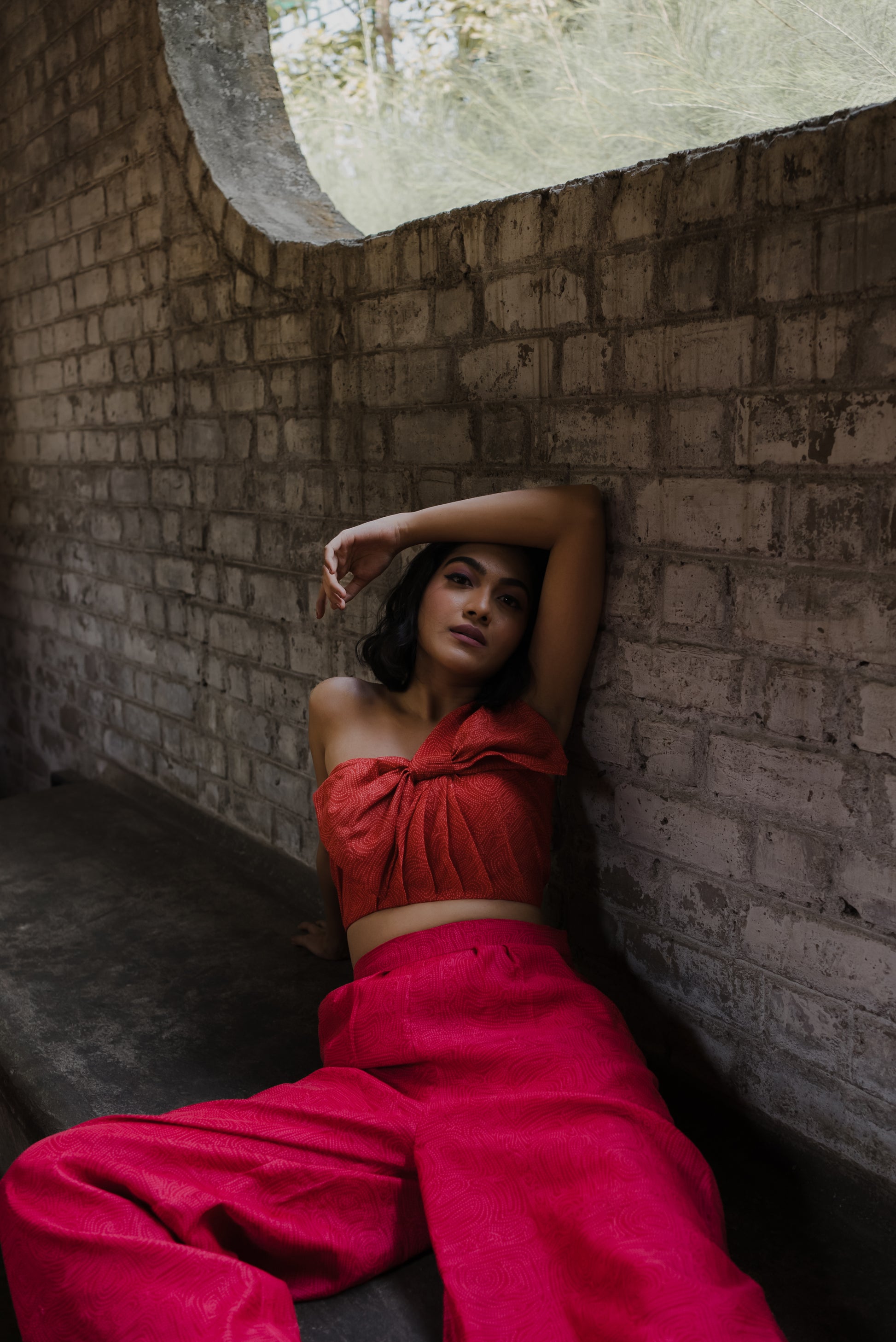 Abstract bhandani one shoulder and pants