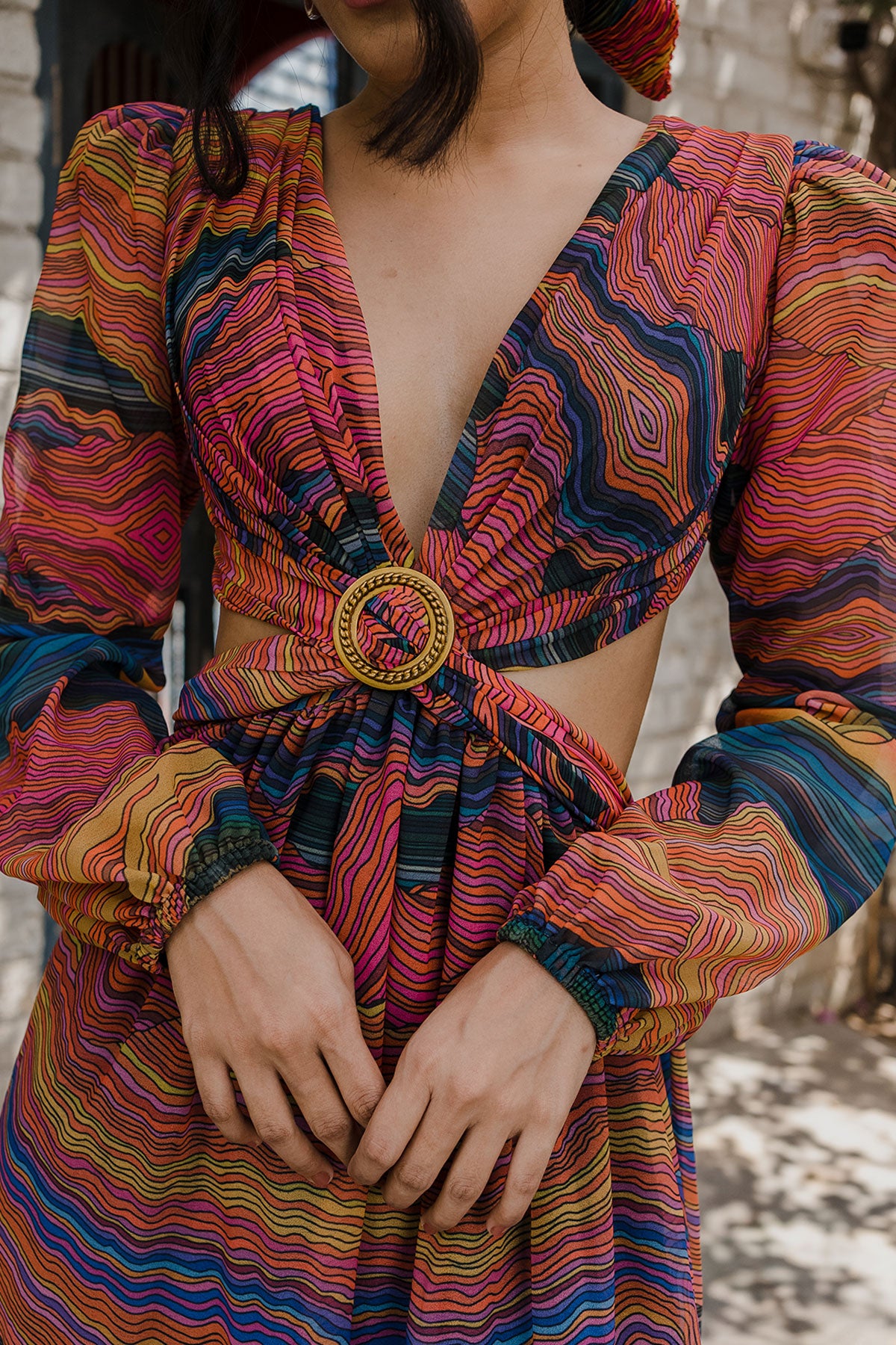 Mountain print slit dress