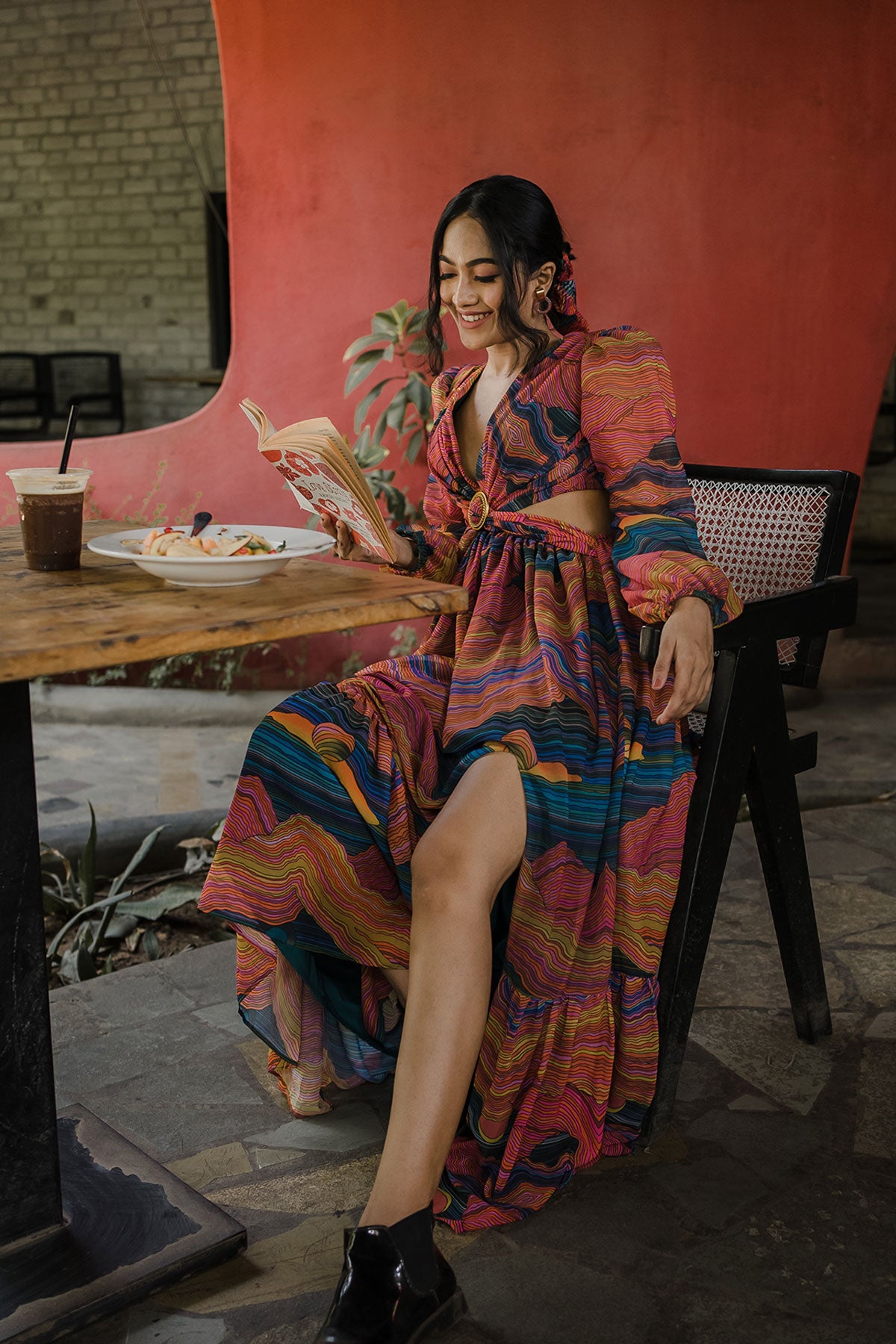 Mountain print slit dress