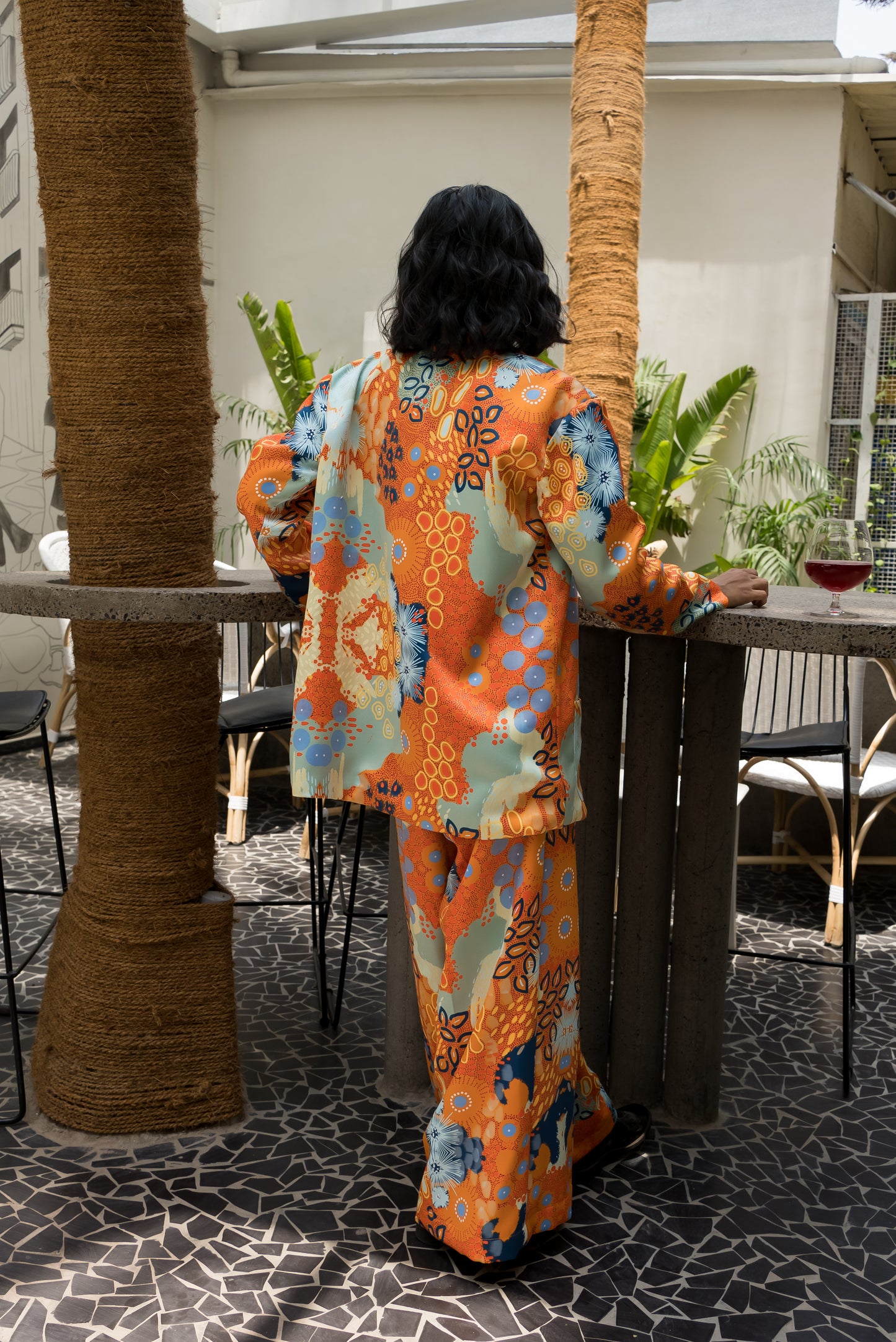 Ocean print bustier blazer and pants