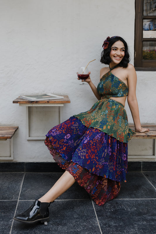 Fruit print halter neck dress